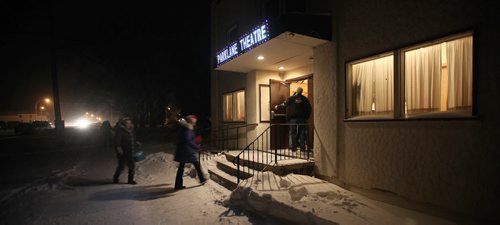 Crystal City residents arrive at the ParkLane Theatre for the evening performance of Armstrong's War in Crystal City Thursday. See Kevin Prokosh story. February 19, 2015 - (Phil Hossack / Winnipeg Free Press)