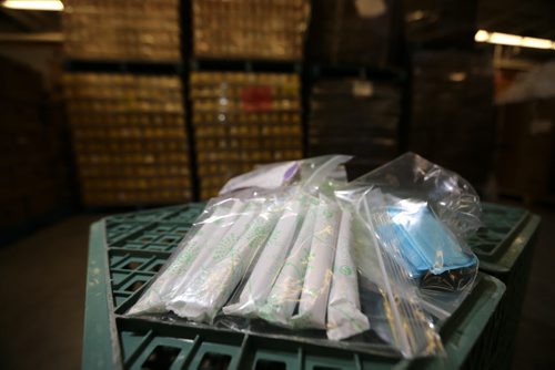 Winnipeg Harvest has very little feminine hygiene products available for clients, Friday, February 20, 2015. Each bag is what one client would receive. (TREVOR HAGAN/WINNIPEG FREE PRESS) - for jen zoratti column