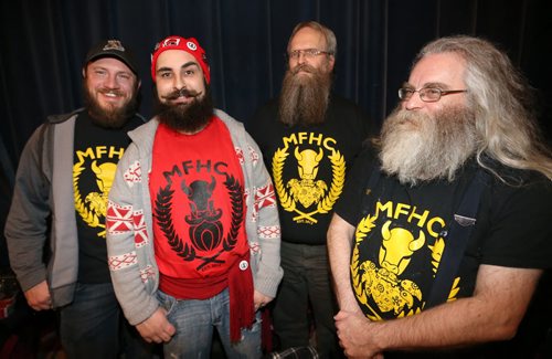 Geoff Peters, Jeramie Hamilton, Tom White and Cam Dempster, members of the Manitoba Facial Hair Club, prior to the 33rd Beard Growing Contest, Friday, February 20, 2015. (TREVOR HAGAN/WINNIPEG FREE PRESS)