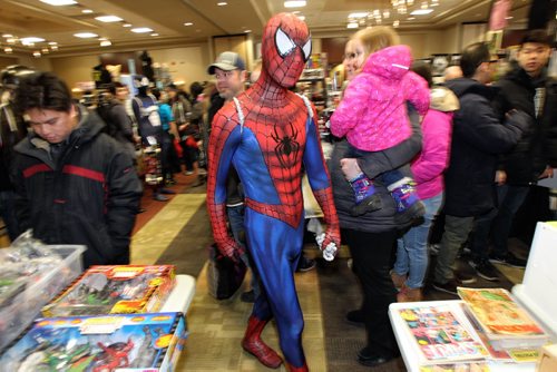 E-Town Spidy, AKA Tyler Josey from Edmonton, Alberta is one of the many special guests that are mixing with the crowds at the Winnipeg Comic and Toy Expo at the Viscount Gort on Portage Avenue Sunday.  150222 February 22, 2015 Mike Deal / Winnipeg Free Press