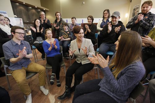 February 22, 2015 - 150222  -  Theresa Oswald speaks during a gathering with the Manitoba Young New Democrats Sunday, February 22, 2015. John Woods / Winnipeg Free Press