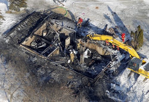 NEWS - Aerial photos from near Kane, MB where overnight house fire was. BORIS MINKEVICH / WINNIPEG FREE PRESS  Febuary 25, 2014 150225