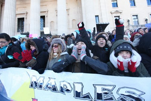 LOCAL - student march against racism Thursday, Feb. 26.  Hundreds of high school students and others rally at the  legislature after walking throughout downtown to walk in solidarity against racism in Winnipeg Thursday morning.   Ruth Bonneville / Winnipeg Free Press.