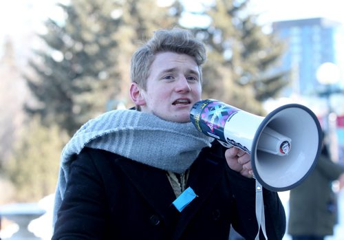 LOCAL - student march against racism Thursday, Feb. 26  Philippe Burns, a grade 12 student from Oak Park High School helped organize a rally which hundreds of high school students and others took part in which started at legislature and walked throughout downtown to protest racism in Winnipeg Thursday morning.  Ruth Bonneville / Winnipeg Free Press.