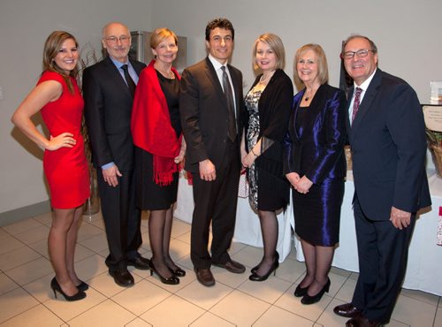 The Deer Lodge Centre Foundation held its 10th annual fundraising Bella Notte Dinner at DeLucas Banquet Centre on Feb. 13, 2015. Pictured, from left, are Kelly Linehan (CTV), Jules Selymes, Delcy Selymes, Agapito Gentile, Angela Gentile, Lynda Greaves and Gordon Greaves (foundation chairman). (JOHN JOHNSTON / WINNIPEG FREE PRESS)