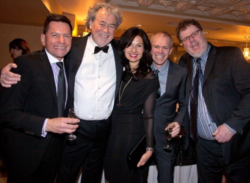 The Mood Disorders Association of Manitoba held its annual In the Mood gala at the Fort Garry Hotel on Feb. 21, 2015. The event honours individuals who have helped raise awareness about mental-health issues. Pictured, from left, are Glen J. Sytnyk, Gordon Sinclair Jr., Athina Sinclair, Bob Cox and Doug Spiers. (JOHN JOHNSTON / WINNIPEG FREE PRESS)