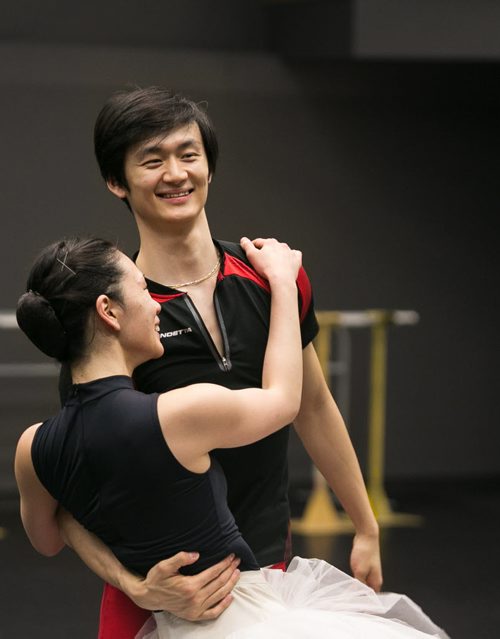 Xing laughs with soloist Sophia Lee while rehearsing the pas de deux in Swan Lake.  150220 - Friday, February 20, 2015 - (Melissa Tait / Winnipeg Free Press)