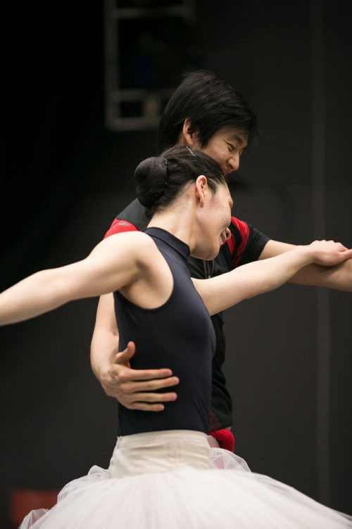 Xing laughs with soloist Sophia Lee while rehearsing the pas de deux in Swan Lake.  150220 - Friday, February 20, 2015 - (Melissa Tait / Winnipeg Free Press)
