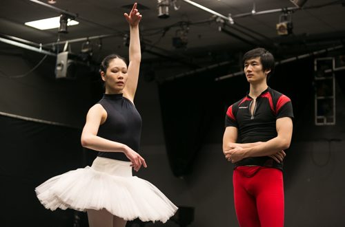 Xing pauses during rehearsal with soloist Sophia Lee of the pas de deux in Swan Lake.  150220 - Friday, February 20, 2015 - (Melissa Tait / Winnipeg Free Press)