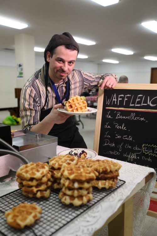 Intersection piece on Sebastien De Lazzer and his company called Wafflelicious.  Sebastien moved to Canada three years ago from Belgian and now makes Belgian-style waffles for restaurants around town.   Friday, Feb. 27, 2015 Ruth Bonneville / Winnipeg Free Press.