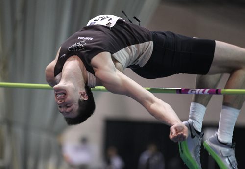 U of M Bison high jump competitor Arthur Buchanan competes at the Canada West Track and Field Championship the Max Bell Fieldhouse Saturday afternoon  Saturday, Feb.28, 2015 Ruth Bonneville / Winnipeg Free Press.