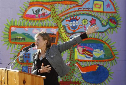 John Woods / Winnipeg Free Press / October 1/07- 071001  - Molly McCracken, executive director of the West Broadway Development Corporation was on hand to help unveil a new UN sponsored mural at Art City  Monday October 1/07.