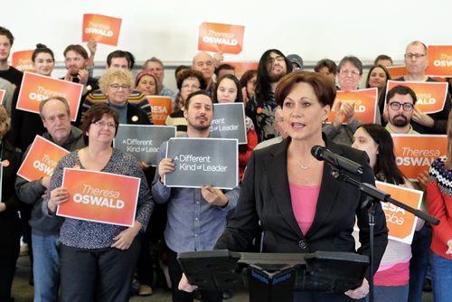 Theresa Oswald announces her plan for her first 100 days as Manitoba's next premier; budget and legislative priorities, at Sturgeon Heights Community Centre Sunday afternoon.  150301 March 01, 2015 Mike Deal / Winnipeg Free Press