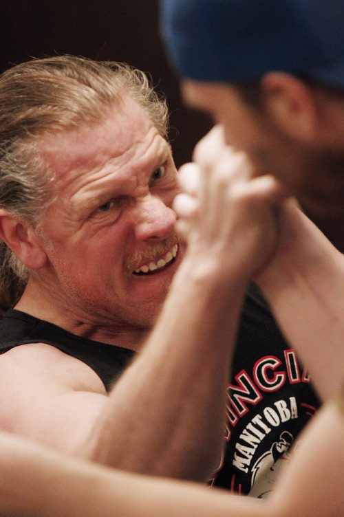 February 4, 2015 - 150204  -  Brent Wiebe pulls while at a Manitoba Arm Wrestling Association practise Wednesday, February 4, 2015. John Woods / Winnipeg Free Press