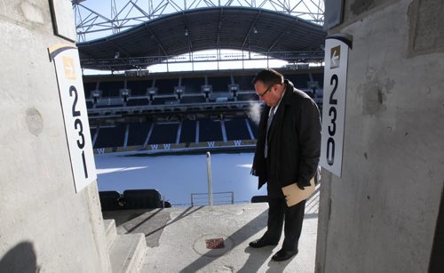 Andrew Konowalchuk chair of Triple B Stadium Inc announced that today they will file a lawsuit  in the Court of Queens Bench against architect and contractor for repairs required to the two year old Investors Group Field   drainage had to be installed.

 See Kives story- Feb 26, 2015   (JOE BRYKSA / WINNIPEG FREE PRESS)