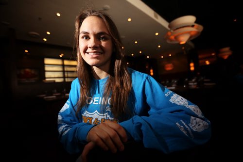 Victoria Tachinski, 15, a Canadian youth record holder at a press conference for the upcoming 34th Boeing Classic, Manitoba Indoor Track and Field Championships, Wednesday, March 4, 2015. (TREVOR HAGAN/WINNIPEG FREE PRESS)