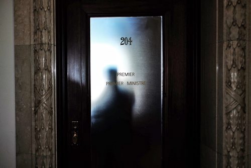 Who will be the next Premier of Manitoba? A shadow is cast on the door of the Premier's office as someone prepares to exit Thursday morning in the Manitoba Legislative Building.   150305 March 05, 2015 Mike Deal / Winnipeg Free Press