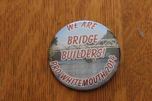 039 - 043 - 044 - Bridge contributers received badges, during the sometimes acrimonious campaign to build the Whitemouth Bridge.BILL REDEKOP/WINNIPEG FREE PRESS Mar 6, 2015