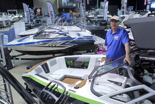 The Mid-Canada Boat Show (also referred to as the Winnipeg Boat Show) at the RBC Convention Centre. Dave Trade Show Dave Amey in a $156,900 ski boat. BORIS MINKEVICH/WINNIPEG FREE PRESS MARCH 6, 2015