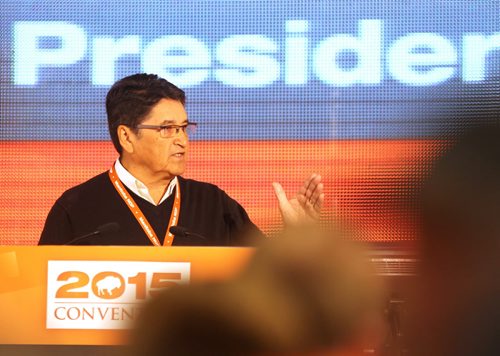 Ovide Mercredi speaks at the NDP convention where he was voted in as  the new president of the party at Canad Inns on Saturday,    March 07, 2015 Ruth Bonneville / Winnipeg Free Press.