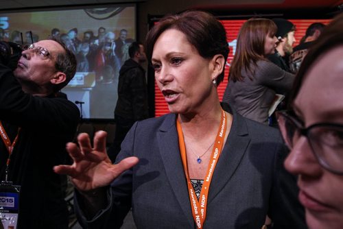 Theresa Oswald speaks after losing her bid to be the leader of the provincial NDP on sunday at the NDP Convention at Canad Inns Polo Park. 150308 - Sunday, March 08, 2015 -  (MIKE DEAL / WINNIPEG FREE PRESS)