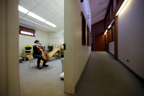 Brianna Kaldor-Mair, 17, rehearsing with her cello, during the Winnipeg Music Festival at Young United Church, Sunday, March 8, 2015. (TREVOR HAGAN/WINNIPEG FREE PRESS)