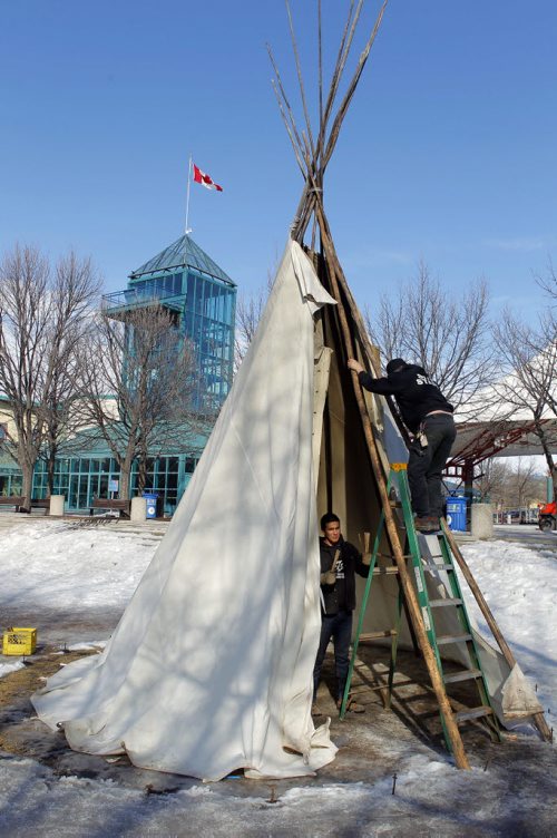 The Red River skating trail is now closed. Also the tipis on the forks site were being torn down. The workers said it was the normal time for this. BORIS MINKEVICH/WINNIPEG FREE PRESS MARCH 9, 2015