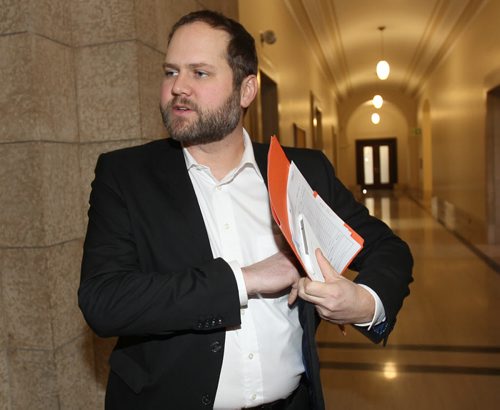 Matt Wiebe MLA Concordia and NDP caucus chairbefore he  enters NDP Caucus room Manitoba Legislature Wednesday .-  See Larry Kusch  story - Mar 11, 2015   (JOE BRYKSA / WINNIPEG FREE PRESS)