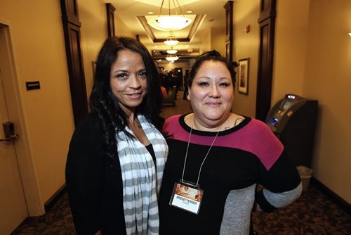 Maroussia McRae (left) and Bridget Perrier (right) both Trafficking Survivors spoke at the All Children Matter public awareness forum Thursday morning at the Best Western Plus hotel.   150312 March 12, 2015 Mike Deal / Winnipeg Free Press