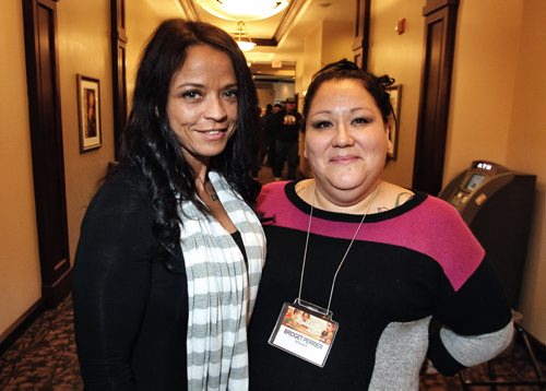 Maroussia McRae (left) and Bridget Perrier (right) both Trafficking Survivors spoke at the All Children Matter public awareness forum Thursday morning at the Best Western Plus hotel.   150312 March 12, 2015 Mike Deal / Winnipeg Free Press