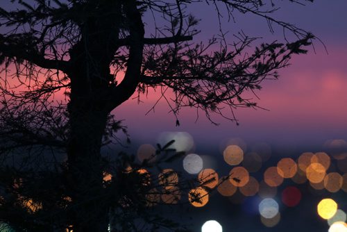 A glow of magenta light is  seen from Garbage Hill Thursday evening and is all that remains of the sunshine that brought daytime temperatures  in Winnipeg to a balmy high of 9 degrees C.  Standup photo  March 12, 2015 Ruth Bonneville / Winnipeg Free Press.