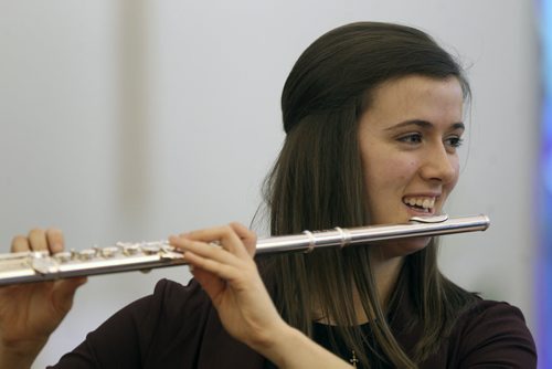 Megan Luff plays the flute in Class 5170 Grades 7-8 competing in the Winnipeg Music Festival at Fort Garry united Church on Point Road- She played Lullaby of Itsuki by Aki Yashiro- Standup Photo- Mar 13, 2015   (JOE BRYKSA / WINNIPEG FREE PRESS)
