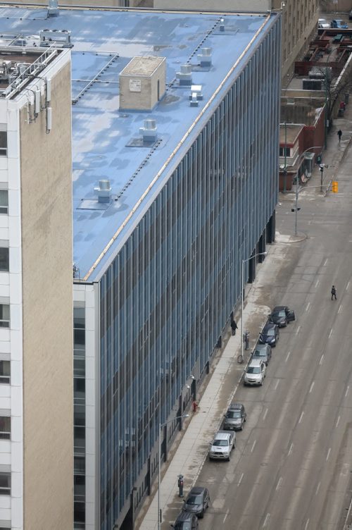 The Winnipeg Police Headquarters building, seen from the 29th floor of the Radisson Hotel, Friday, March 13, 2015. (TREVOR HAGAN/WINNIPEG FREE PRESS)