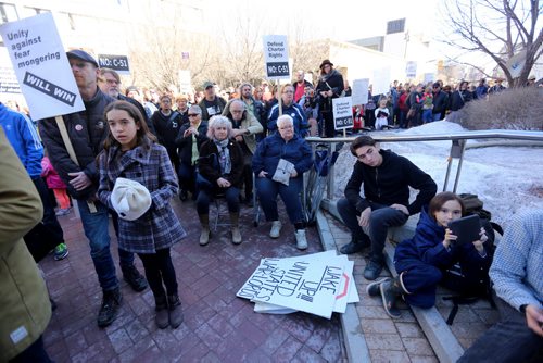 A Bill C-51 protest in front of City Hall, Saturday, March 14, 2015. (TREVOR HAGAN/WINNIPEG FREE PRESS)