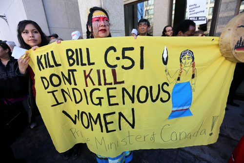 A Bill C-51 protest in front of City Hall, Saturday, March 14, 2015. (TREVOR HAGAN/WINNIPEG FREE PRESS)