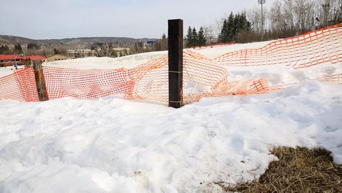 A fence along expert run 7 (Turner) at Holiday Mountain in La Riviere where Kelsey Brewster crashed March 5, 2015.  150316 - Monday, March 16, 2015 - (Melissa Tait / Winnipeg Free Press)