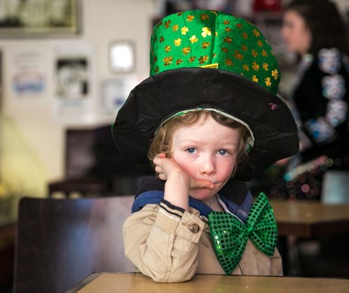 Four-year-old Atticus Mutemer dressed for St. Patrick's Day at the Winnipeg Free Press News Café Tuesday morning.  150317 - Tuesday, March 17, 2015 - (Melissa Tait / Winnipeg Free Press)