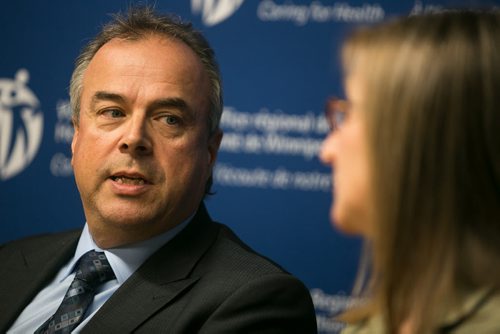 Real Cloutier, VP of WRHA, speaks to media at a press conference Tuesday afternoon, after a pharmacist from the Grace Hospital was found to have accessed 56 private medical records of patients because he was "curious."  150317 - Tuesday, March 17, 2015 - (Melissa Tait / Winnipeg Free Press)
