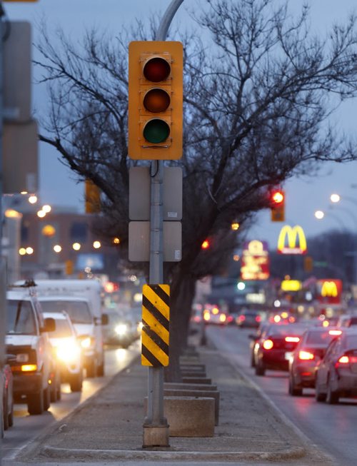 The traffic lights were out at Portage Ave. and Sherburn St., one of several not working in Winnipeg Thursday after power outage. Wayne Glowacki/Winnipeg Free Press March 19 2015