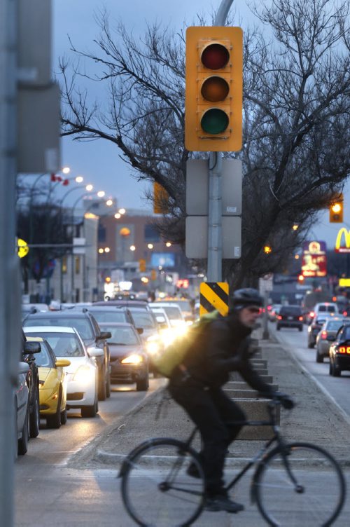 The traffic lights were out at Portage Ave. and Sherburn St., one of several not working in Winnipeg Thursday after power outage. Wayne Glowacki/Winnipeg Free Press March 19 2015