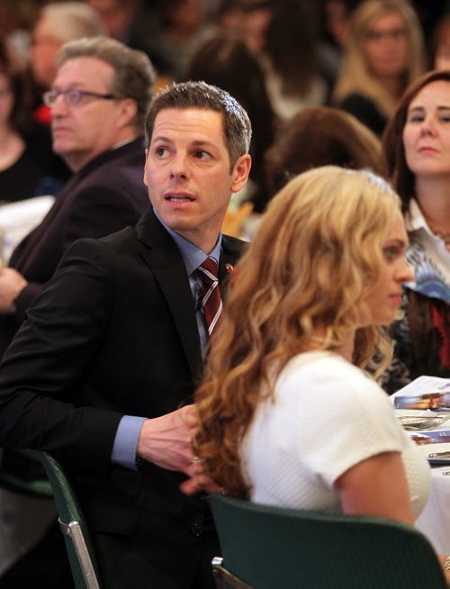 Mayor Brian Bowman accompanied by his wife Tracy at the  annual "State of the City" banquet and speech. See story. March 20, 2015 - (Phil Hossack / Winnipeg Free Press)