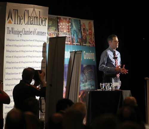 Mayor Brian Bowman takes to the stage for his annual "State of the City" speech. See story. March 20, 2015 - (Phil Hossack / Winnipeg Free Press)