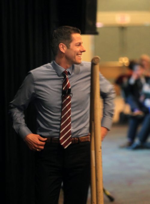 Mayor Brian Bowman takes to the stage for his annual "State of the City" speech. See story. March 20, 2015 - (Phil Hossack / Winnipeg Free Press)