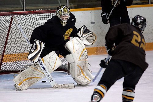 BORIS MINKEVICH / WINNIPEG FREE PRESS  071010 University of Manitoba Bisons goalie Krister Toews in practice at the Max Bell Arena.
