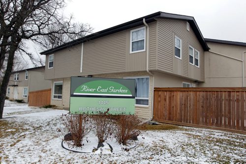 RESALE HOMES - 17-1445 Rothesay Street in North Kildonan. Realtor is Suzanne Mariani. Photo of the sign in front of the multi plex called River East Gardens. BORIS MINKEVICH/WINNIPEG FREE PRESS MARCH 24, 2015