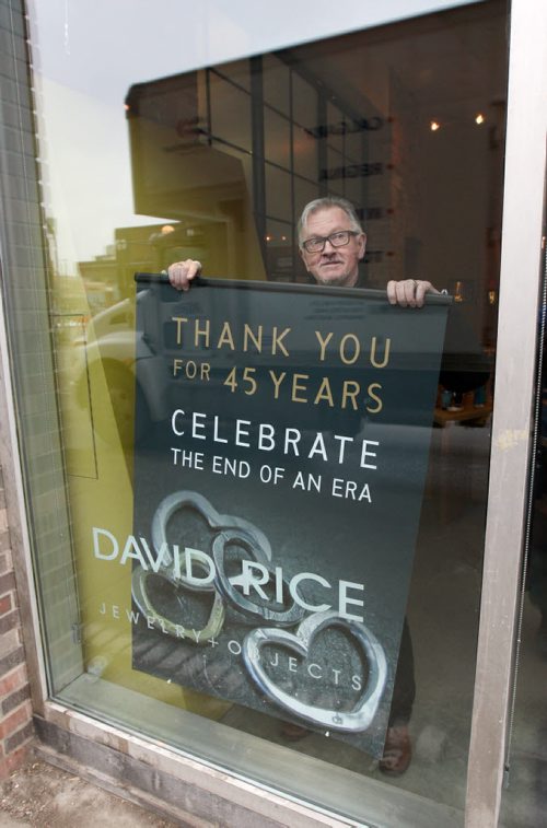 David Rice is closing up his shop on Osborne after decades in the jewelry design business in Winnipeg.  See Connie Tamoto story-Mar 24, 2015   (JOE BRYKSA / WINNIPEG FREE PRESS)