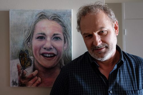 Artist Gord Hagman in his apartment studio with one of his latest works; a 13-year-old girl who committed suicide after being cyber bullied. 150326 - Thursday, March 26, 2015 -  (MIKE DEAL / WINNIPEG FREE PRESS)