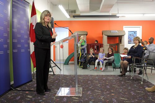 LOCAL/NEWS - SHELLY GLOVER - On behalf of Federal Health Minister Rona Ambrose, the Honourable Shelly Glover, Minister of Canadian Heritage and Official Languages, announced an important health investment for official language minority communities at Centre de ressources éducatives à l'enfance, 177 Eugenie Street in Winnipeg, Manitoba. BORIS MINKEVICH/WINNIPEG FREE PRESS MARCH 27, 2015