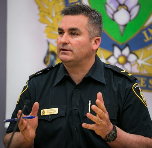 Const. Jason Michalyshen of Winnipeg Police Service speaks on the infant that was saved by police officers March 20, 2015.  150327 - Friday, March 27, 2015 - (Melissa Tait / Winnipeg Free Press)