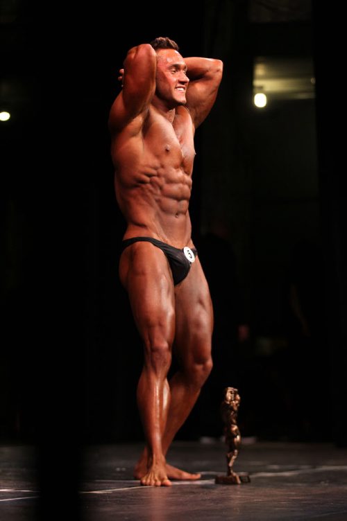 Jonathan Miklovic comes in 1st in the Men Bodybuilding  Junior category during the Manitoba Bodybuilding  Association Provincial Qualifier competition at Pantages Saturday night.  March 28, 2015 Ruth Bonneville / Winnipeg Free Press.
